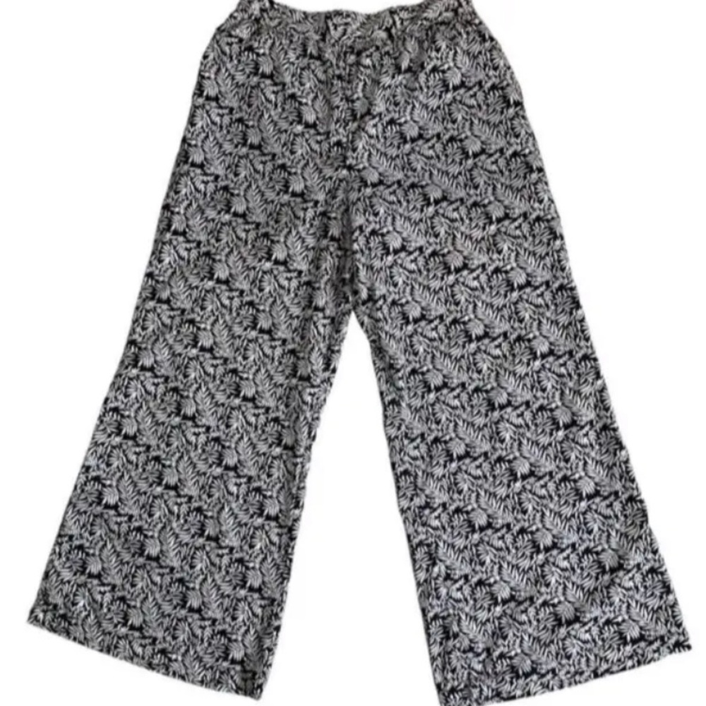 ONE WORLD Wide Leg Pants, Pull on High Waist Polyester Tropical, lined Womens  S